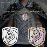 Einhorn-Amulett Nayla zum Verzieren mit Magic Diamonds – mit Halsband, vorher unverziert und nachher fertig gestaltet