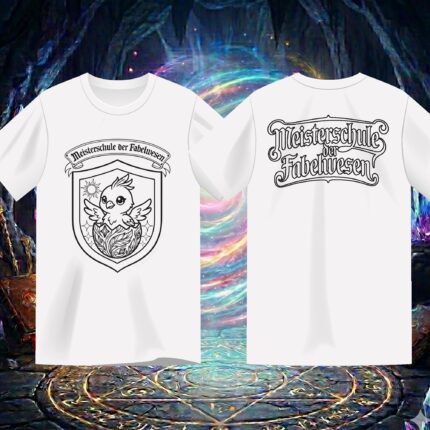 Ausmalshirt Phönix Rückseite mit Schriftzug Meisterschule der Fabelwesen – Pyro