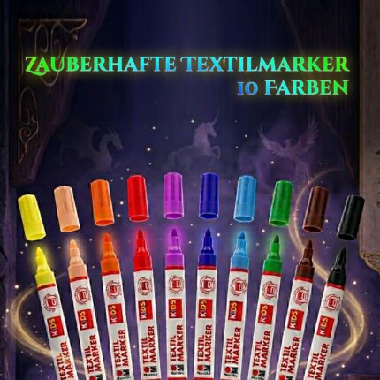 Textilmarker-Set mit 10 Farben zum T-Shirt bemalen – waschfeste Textilstifte für Kinder von der Meisterschule der Fabelwesen